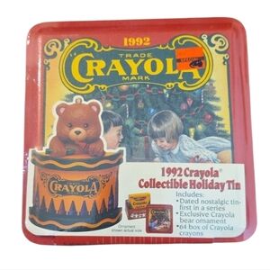 Vtg 1992 CRAYOLA Collectible Holiday Christmas Tin w/ Crayons Nostalgic Decor